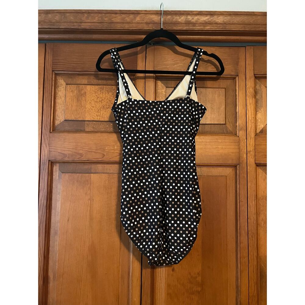 Trimshaper Women's Polka Dot One Piece Wrap Swimsuit Sleeveless Black/White 10 - Picture 6 of 11